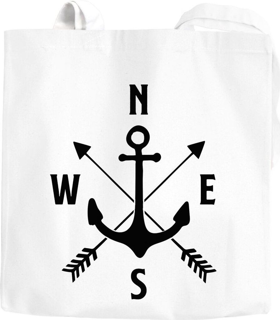 Coole Einkaufstüte Baumwoll-Tasche Jutebeutel Anker Kompass Arrows Moonworks weiß 2 lange Henkel