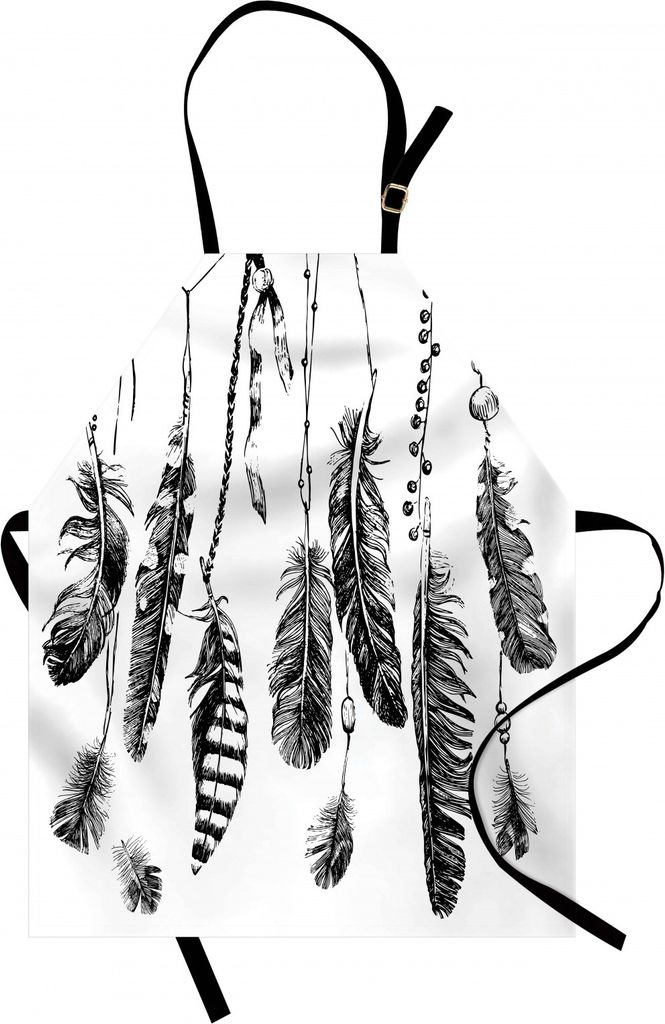 ABAKUHAUS Ethnisch Kochschürze, Simplistic Hand gezeichnete Design der Federn mit Grunge Ritual inspiriert Details Kunstdruck, Farbfest Höhenvers...