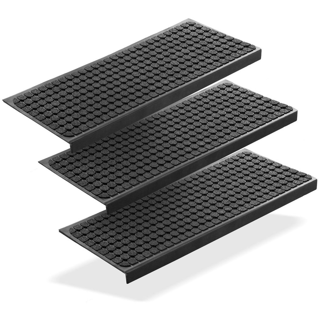 BigDean 3 Stück Stufenmatten aus Gummi – 75 x 25 cm – Outdoor Treppenstufenmatten – Anti Rutsch Gummimatten Kreis Design