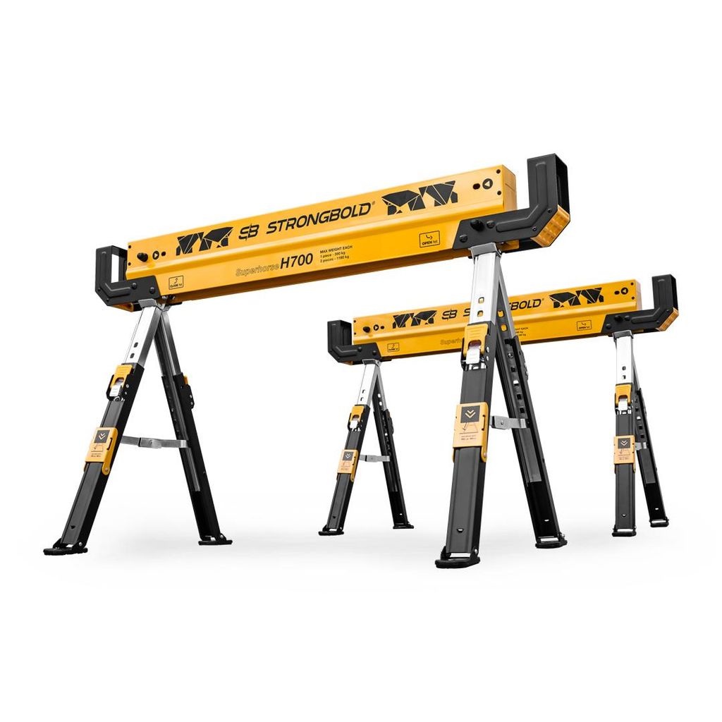 STRONGBOLD H700 Profi-Arbeitsbock 2er Set | 1180kg Tragkraft | Klappbar & Höhenverstellbar bis 82cm | Mobiler Bautisch & Sägehilfe | Balken & Wer...