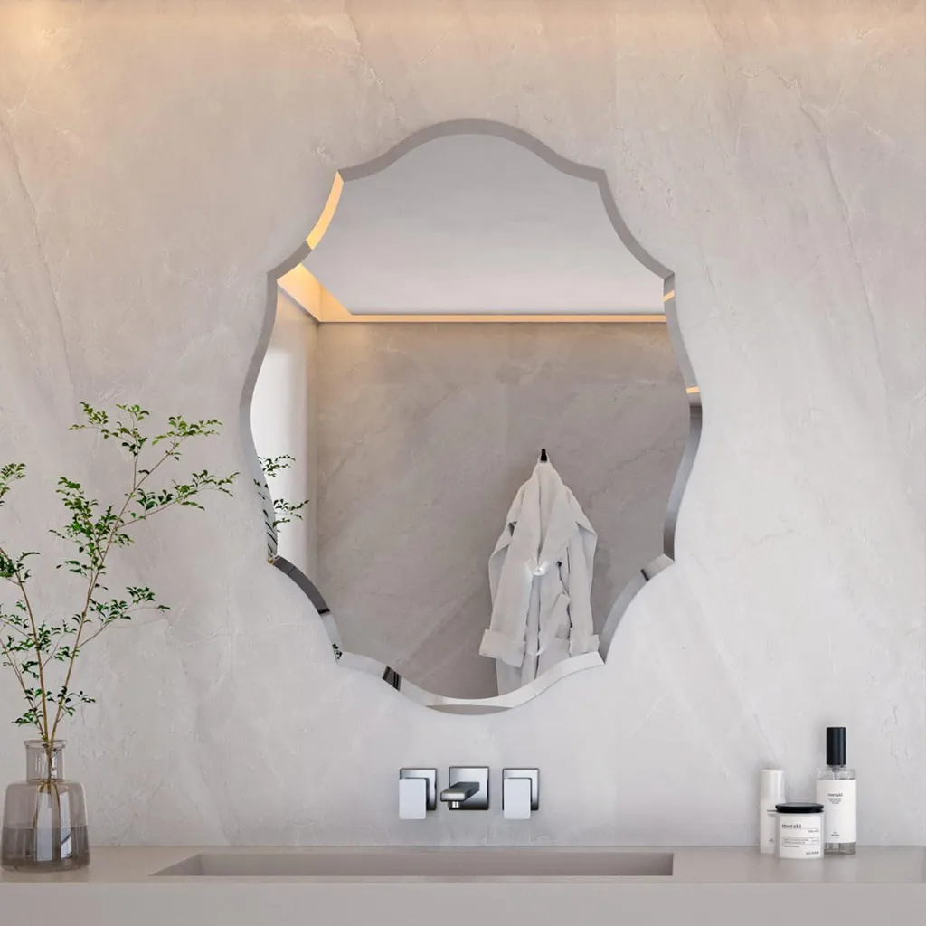 Vrygle Miroir Mural Asymétrique en Verre Argenté de Haute Qualité 63x81 cm