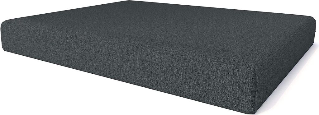 A dark gray cushion on a white background.