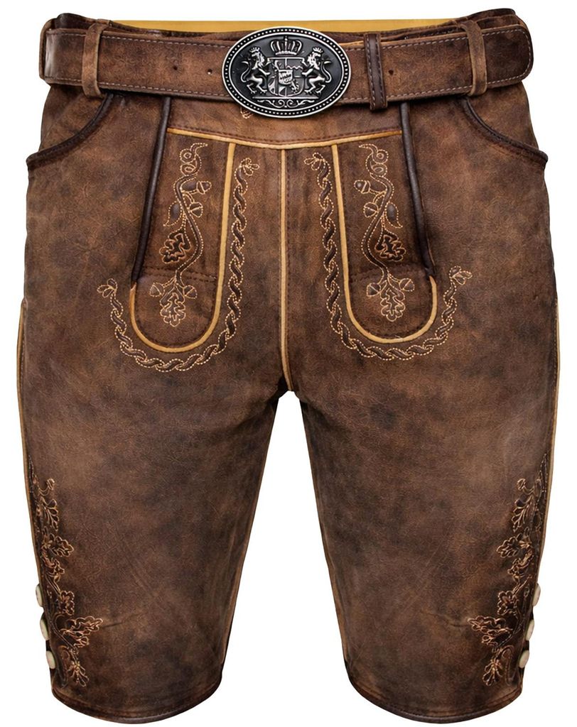 MADDOX Kurze Herren Lederhose "Horn" mit Gürtel | Antik W. Stein Größe: 50