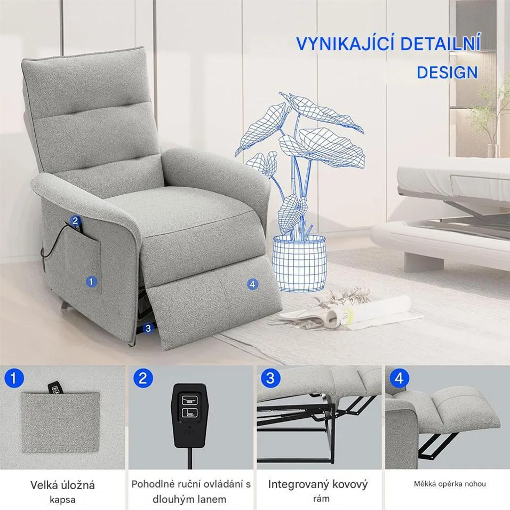 Fauteuil inclinable 155° électrique gris clair avec repose-pieds - 3