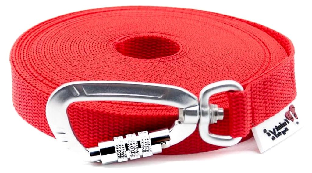 Hundeleine Schleppleine mit Handschlaufe und Sicherheitskarabiner, 20 mm breit für Hunde bis 50 kg, 20 Meter, Rot, Germany
