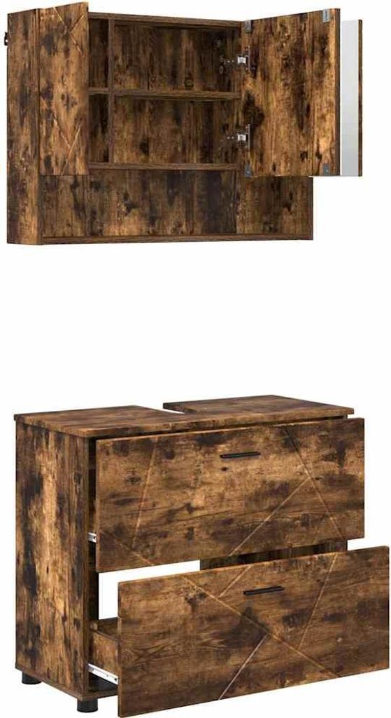 Badezimmermöbel-Set mit Schubladen 2 pcs Geräucherte Eiche