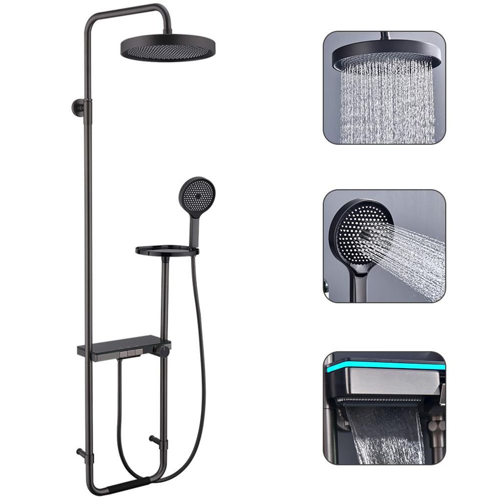 Duschsystem mit Thermostat, Duschpaneel, Luxus-Regendusche, 4 Wasserausgabe Modi, 3-in-1 Bad- & Duscharmaturen für Ihr modernes Bad, KTW, Grau