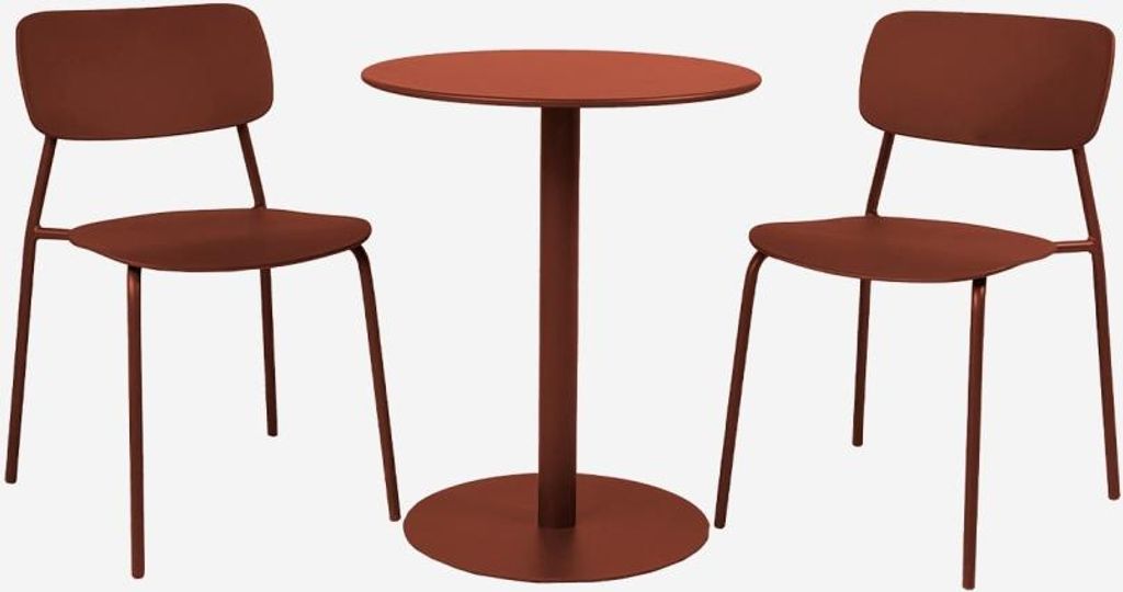 sweeek - Bistro-Gartentisch rund aus Stahl + 2 Stühle - Terrakotta