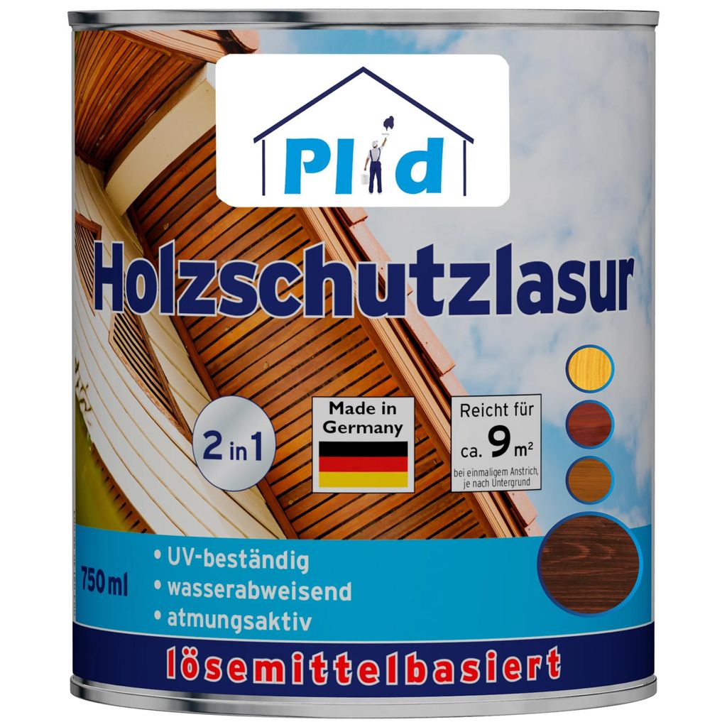 Plid Holzschutzlasur 0,75L Palisander für ca. 8m² – Schutz & Versiegelung für Holzmöbel, Zäune, Türen & Gartenholz / Holzlasur Holzschutz I...