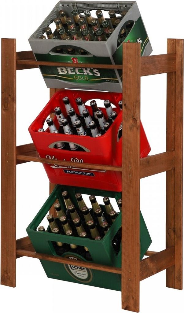 Getränkekistenregal PINEPEAK | HxBxT 107,4x70x38,8cm | für 3 Kisten | Kiefernholz | Braun