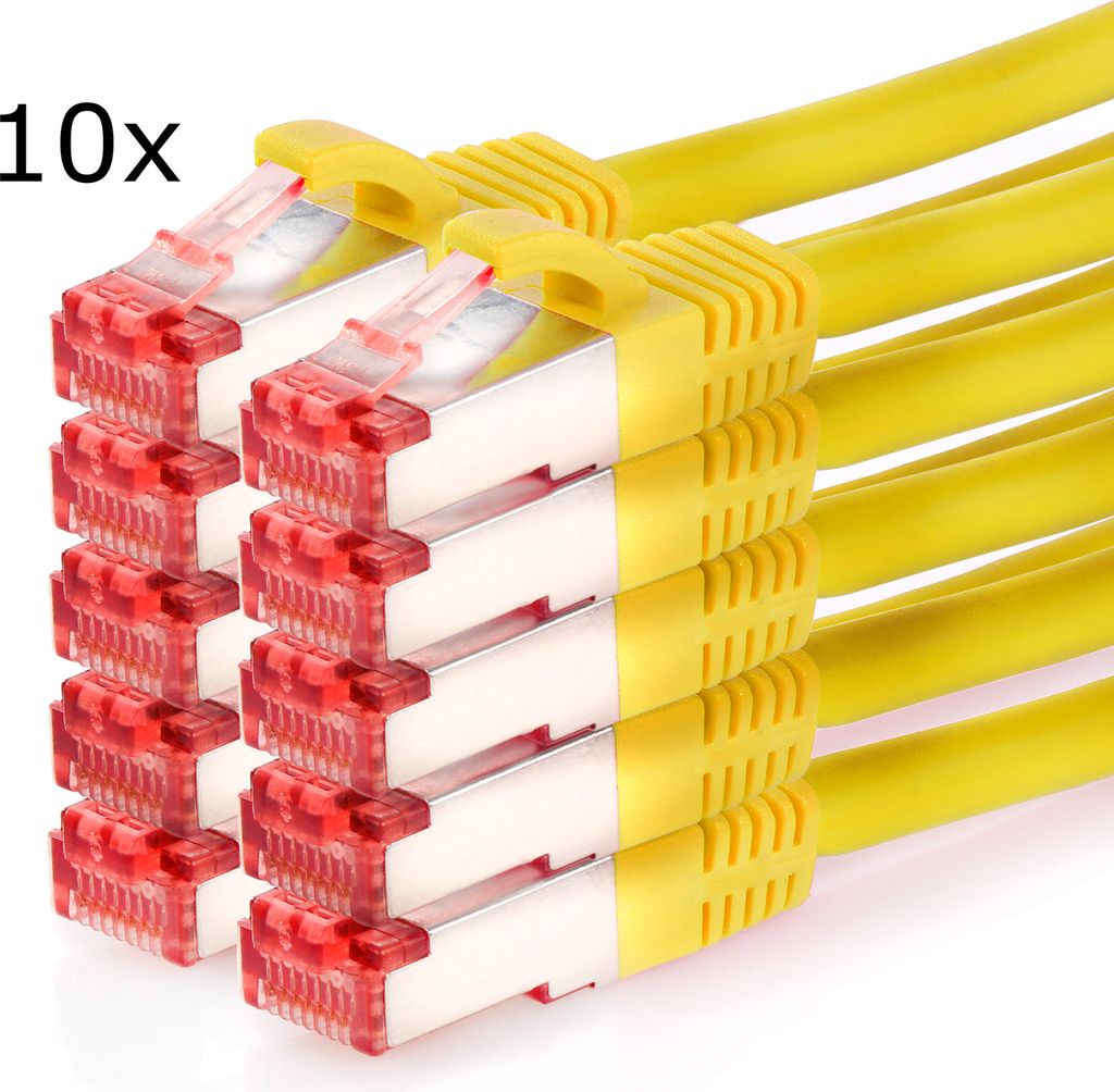 TPFNet 10er Pack 0,50m Cat.6 Patchkabel / Netzwerkkabel S/FTP 1000Mbit, gelb