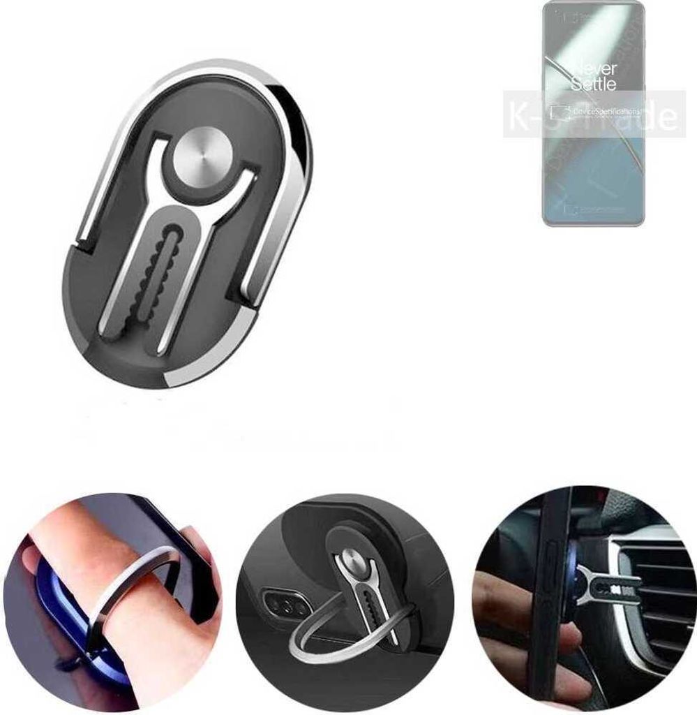 K-S-Trade 3in1 Smartphone-Ring Handy-Ring kompatibel mit OnePlus 11 Fingerhalterung Handyring Tischständer Lüftungsgitter-Halterung Tisch Ständer