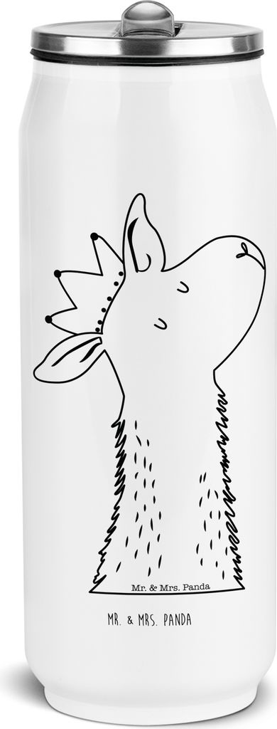 Mr. & Mrs. Panda sport trinkflasche Lamakopf König - Weiß - Geschenk, Thermosflasche, Mama, Isolierflasche, Papa, Freundin, Lama, Abi, Edelstahl,...