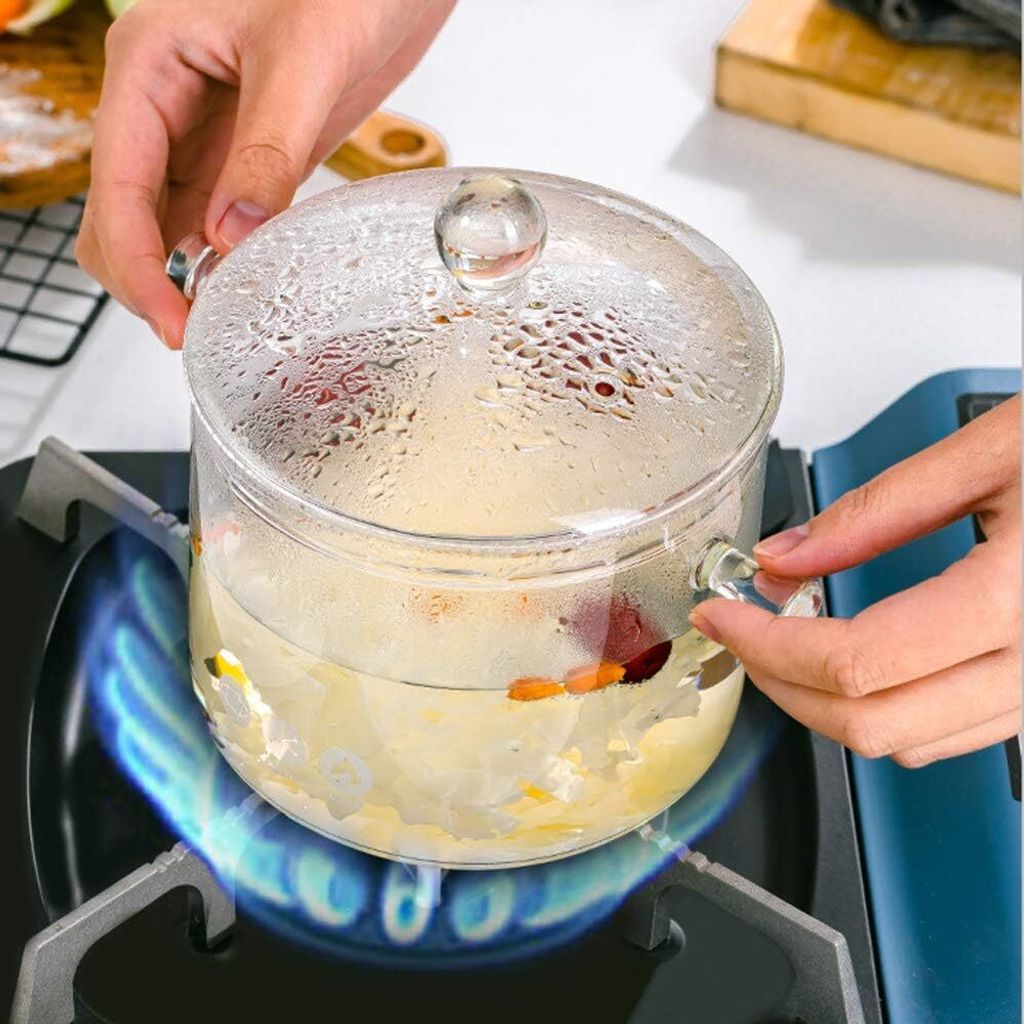 Glastopf Mit Deckel Glas-Kochtopf Mit Deckel – 3 Liter, Borosilikatglas, Integrierte Griffe, Für Herd Geeignet, Transparent, Zum Kochen Von Suppen & Saucen