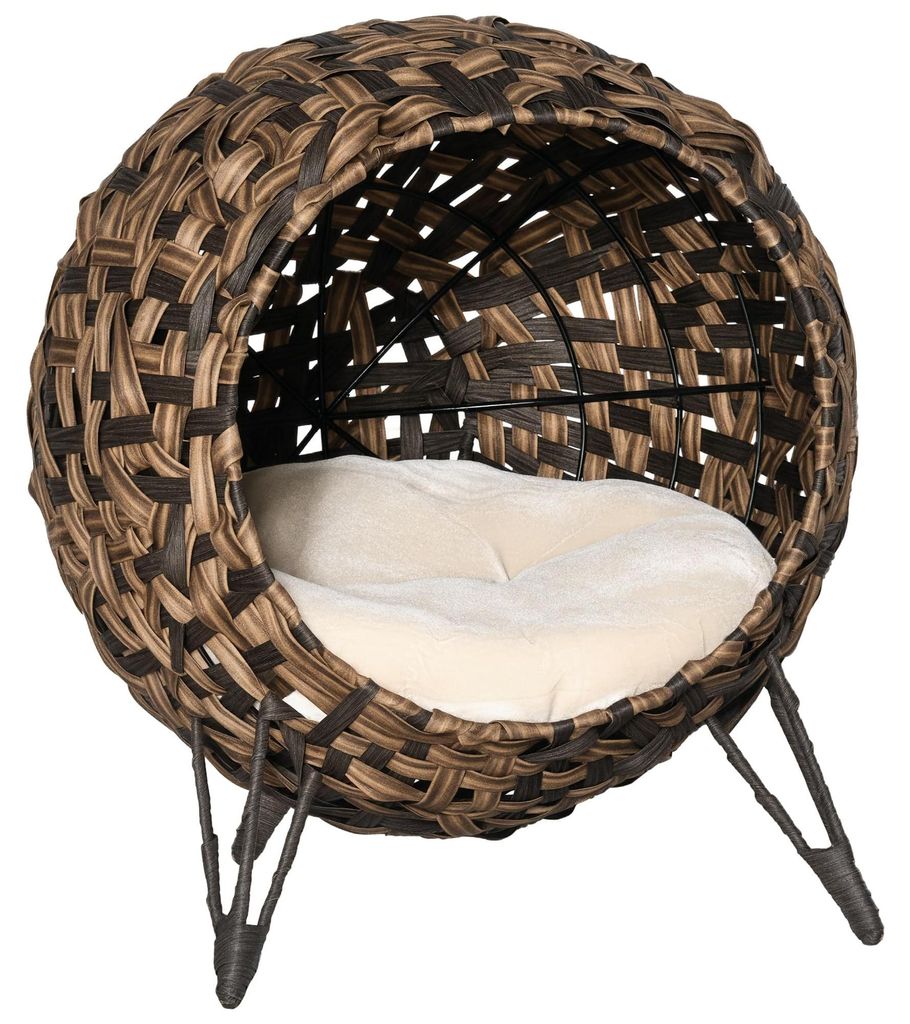 Maison pour chat PawHut en rotin avec coussin, niche pour Image du produit 
