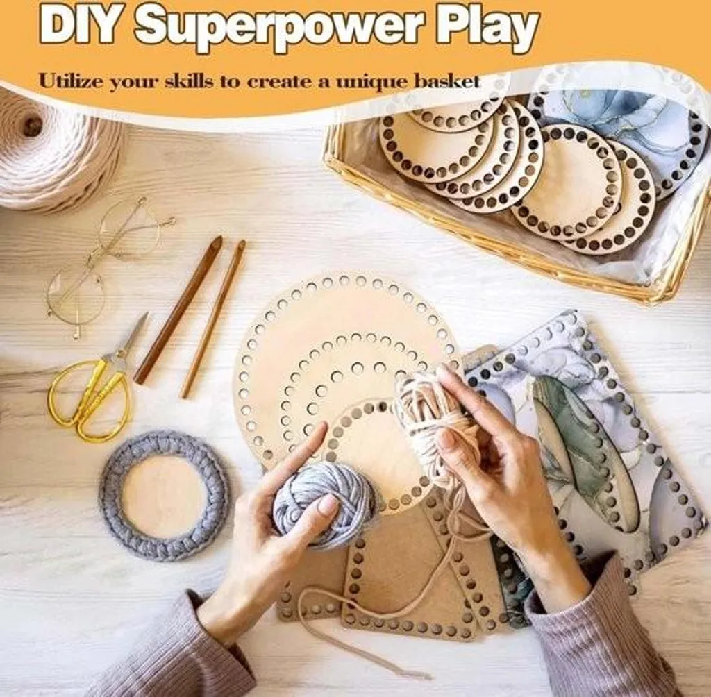 Fond en bois perforé pour panier au crochet - Support naturel 15cm