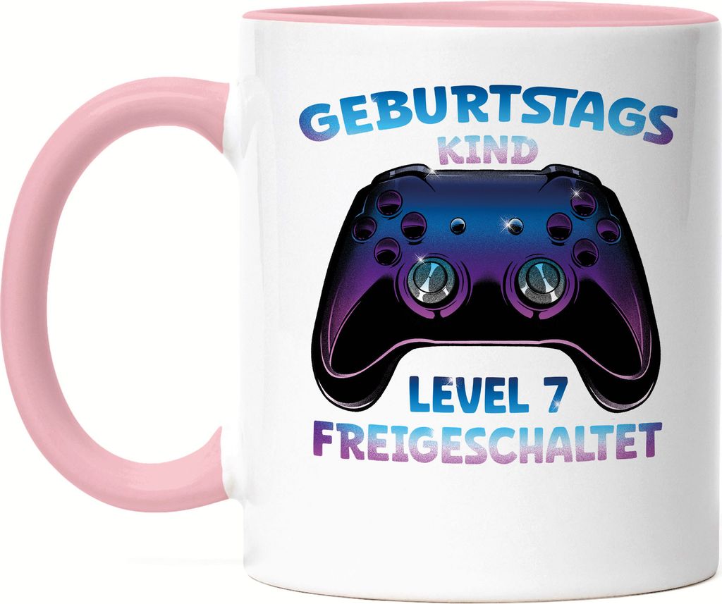 Geburtstagskind Level 7 Freigeschaltet Tasse Rosa Happy Birthday Geburtstag Alles Gute Controller Konsole Gamer