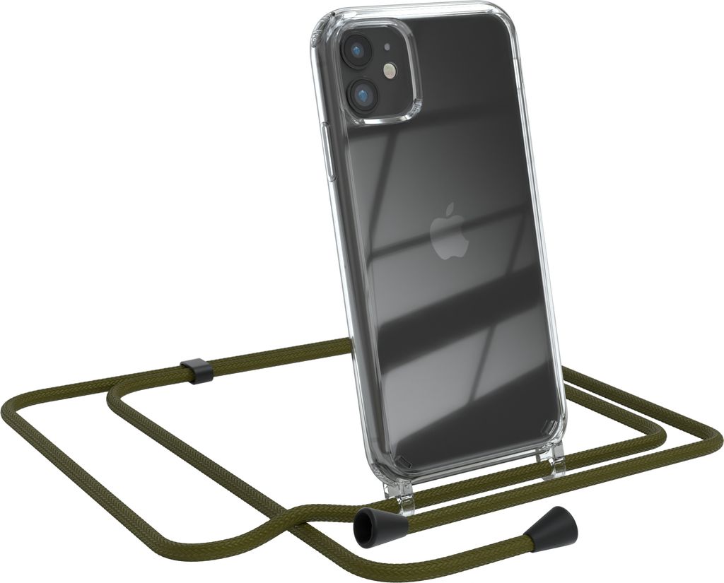 EAZY CASE Handykette kompatibel mit Apple iPhone 11, Handyhülle mit Umhängeband, Handykordel, Schutzhülle Clear, Band in Grün
