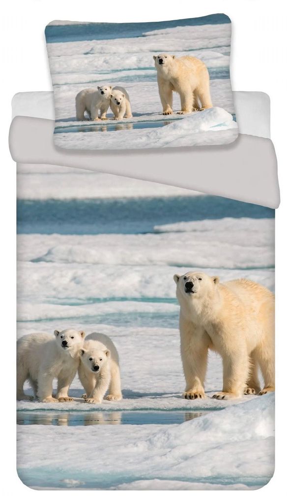 Bettwäsche Set mit Eisbär 2tlg. 135x200 cm + 80x80 cm 100% Produktbild  KI-generiertes Bild