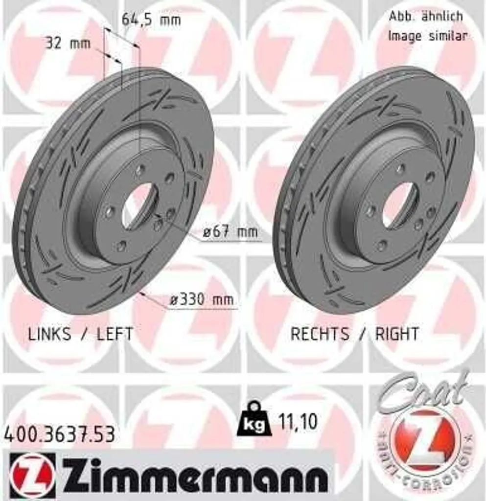 Disque de frein haute teneur en carbone Zimmermann 400.3637.53 CLS C219