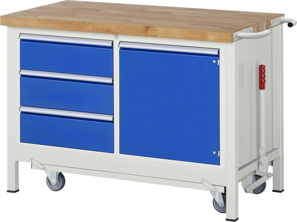Rau Werkbank mit Fahrgestell 8468, B1250xT700xH880mm, 3x Schublade-TA, 1x Tür