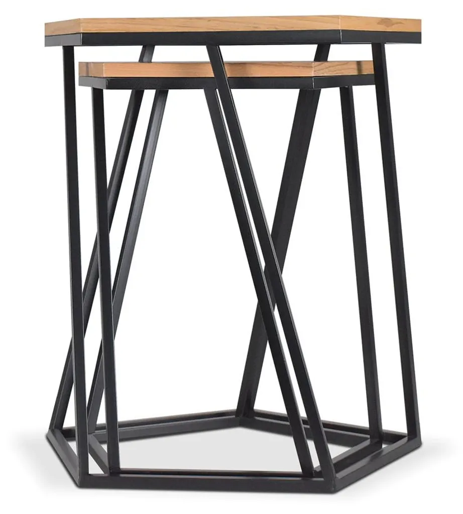 Table basse bois et métal industriel - Ensemble de 2 tables de salon - 3