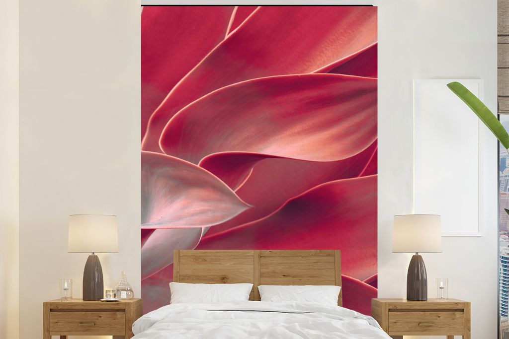 MuchoWow Fototapete für Wohnzimmer oder Schlafzimmer Wandtapete Vinyl Motivtapete Stilleben - Blätter - Pflanze - Rosa - 160x240 cm - Vinyltapete