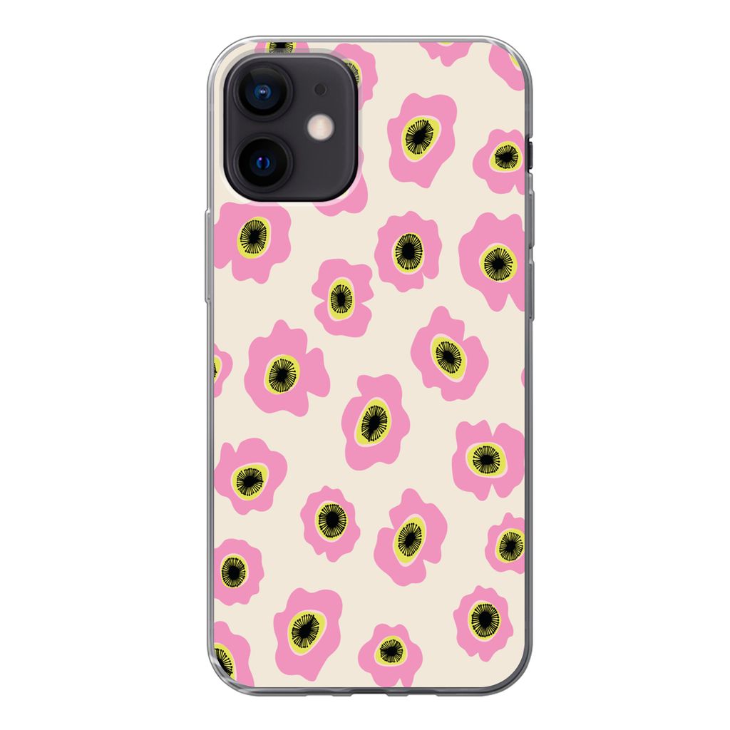 MuchoWow Handyhülle Schutzhülle Hülle für iPhone 12 Blume - Muster - Abstrakt Silikon Softcase Handy Hülle - Schutzhülle - Geburtstag Teenager