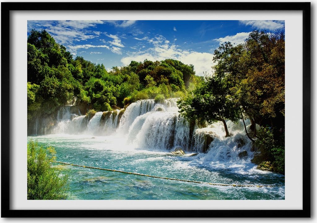 Bild - Bilderrahmen - 100 cm x 70 cm - MDF - Rahmen - Foto - Wandkunst Wasserfall Krka