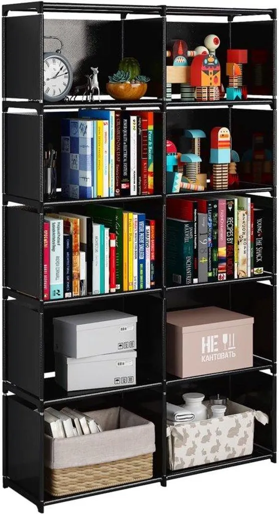 Étagère textile 10 compartiments noire à structure portable 6 étages