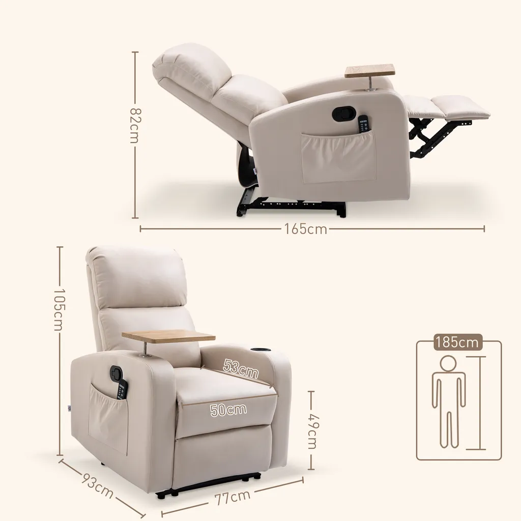 Fauteuil Relax avec Tablette et Télécommande en Microfibre Beige Douce - 3