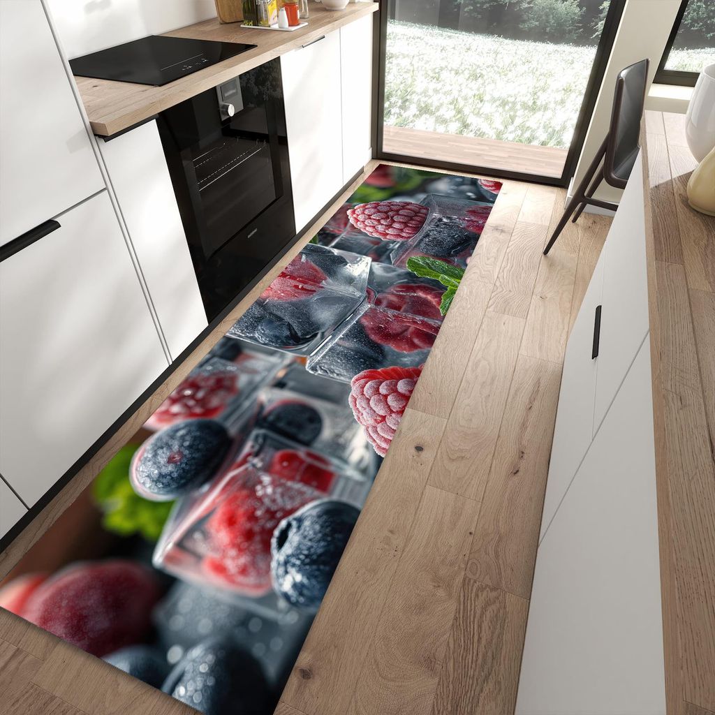Küchenteppich 80x300cm rutschfest & abwischbar PVC Läufer - Beeren von Gefrorene