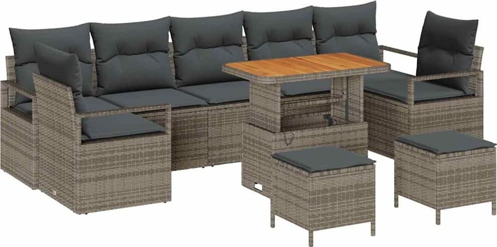 vidaXL Gartensofa-set mit Kissen 10 pcs Grau Poly-Rattan