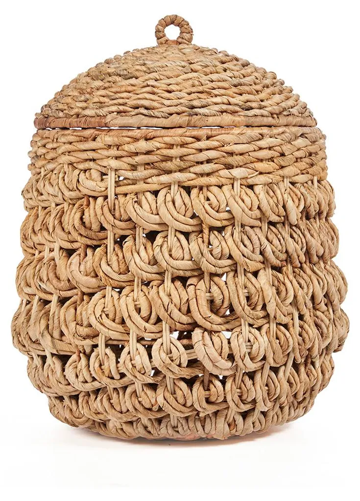 Panier feuille de bananier et rotin marron 40x40x47cm décoratif