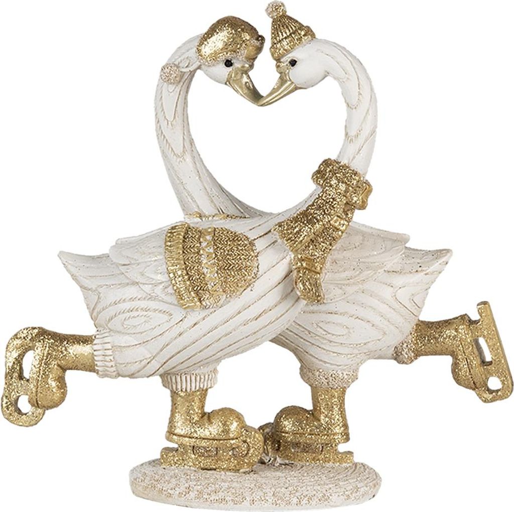 Clayre & Eef Figur Schwan 18x8x17 cm Weiß Goldfarbig Produktbild 