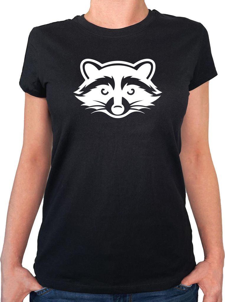 Huuraa Frauen T-Shirt Waschbär Silhouette Geschenk Größe M Black Bio Baumwolle Fairtrade Waschbär Geschenkidee