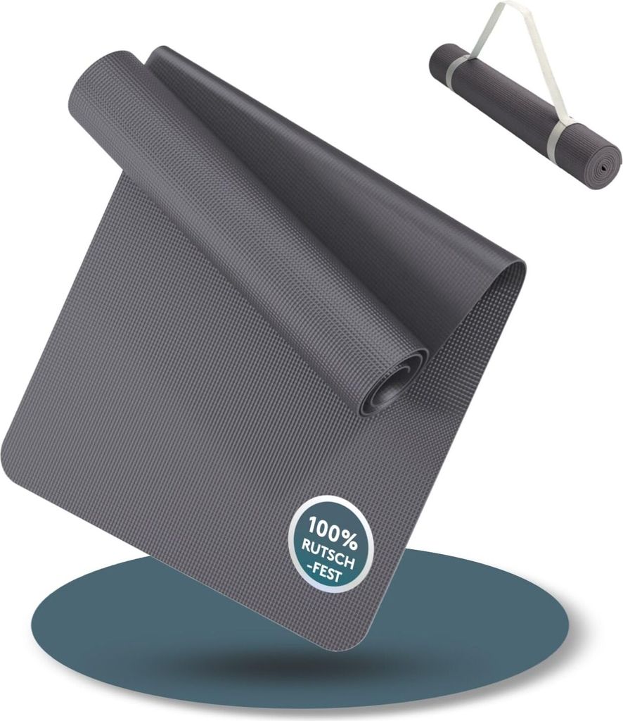 LILENO SPORTS Yoga Matte Grau (180x60cm) inkl. Tragegurt - Produktbild 