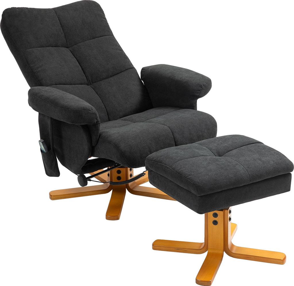 Massagesessel mit Liegefunktion und Fußhocker, 145°-Neigung, Polyester, 80 x 86 x 99 cm, Schwarz