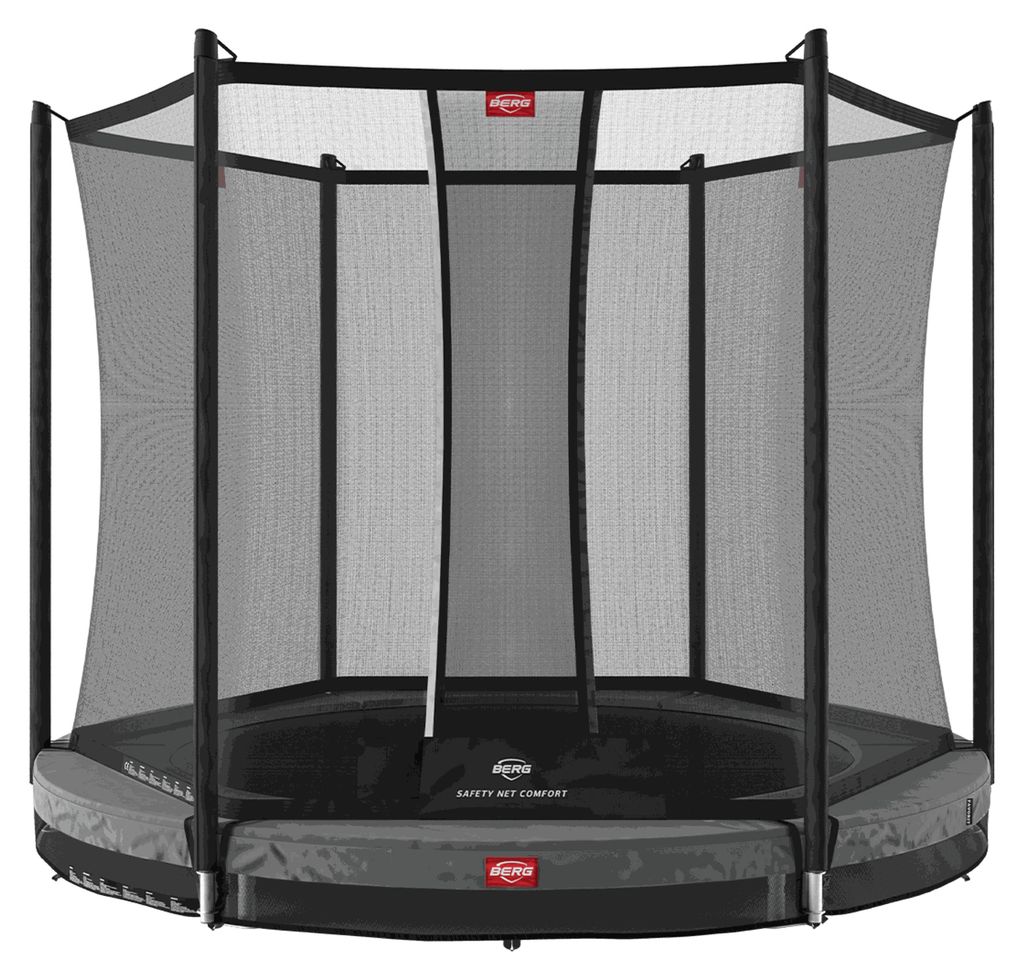 BERG Bodentrampolin Favorit InGround 200 + Sicherheitsnetz Comfort Grau