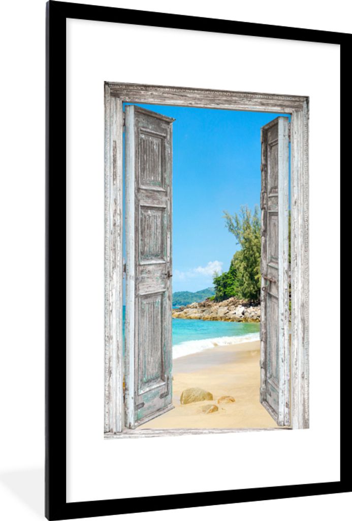 MuchoWow Gerahmtes Poster Strand - Aussicht - Sommer - Tropisch 60x90 cm - Poster mit Schwarzem Bilderrahmen Wandposter Rahmen Foto Bilder - Deko...