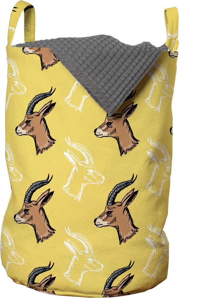 ABAKUHAUS Antilope Wäschesack, Wildtier-Kopf-Muster, Wäschekorb mit Griffen Kordelzugverschluss für Waschsalons, 33 cm breit x 49 cm hoch, Musta...