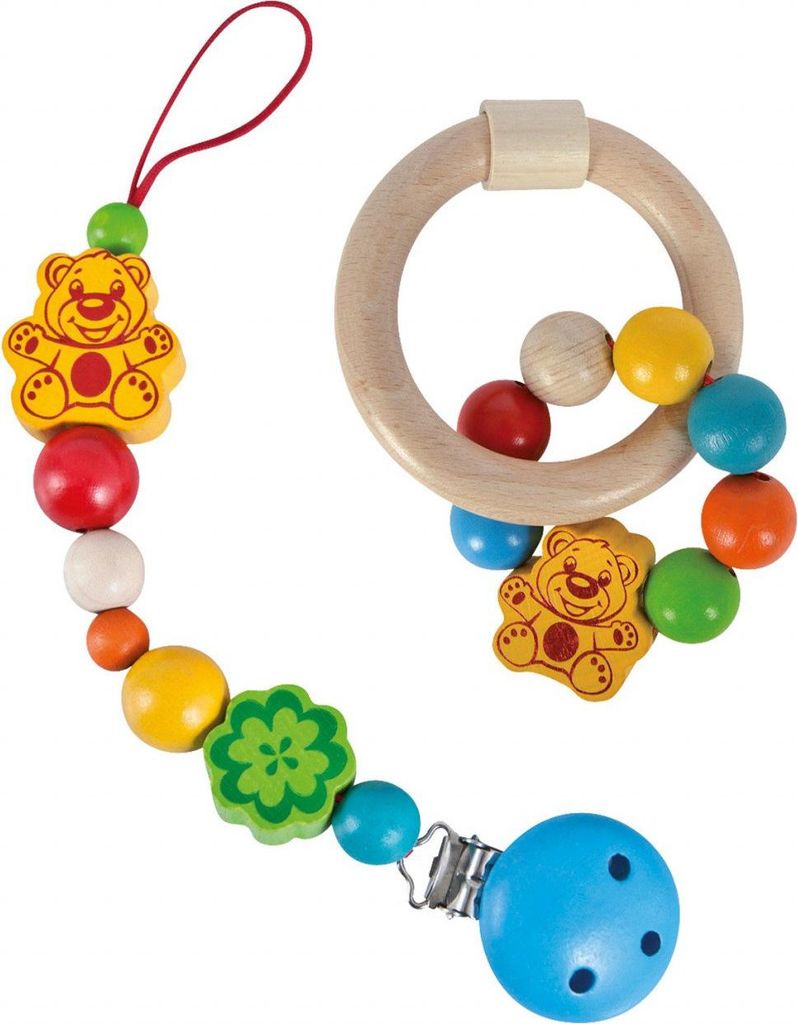Eichhorn Baby Schnullerkette mit Clip und Beißring Set Holz Produktbild 