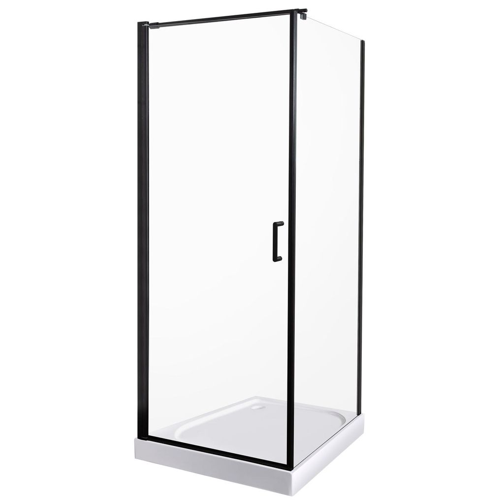 Kerra Hera 80x80 Duschkabine mit Duschwanne, 5mm ESG Sicherheitsglas, schwarz Profile, transparent