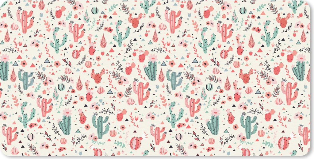 MuchoWow Mauspad Mousepad Kaktus - Blumen - Pastell - Muster 60x30 cm - Mousepads - Maus Mat - Pad - Mausunterlage - Nachhaltig