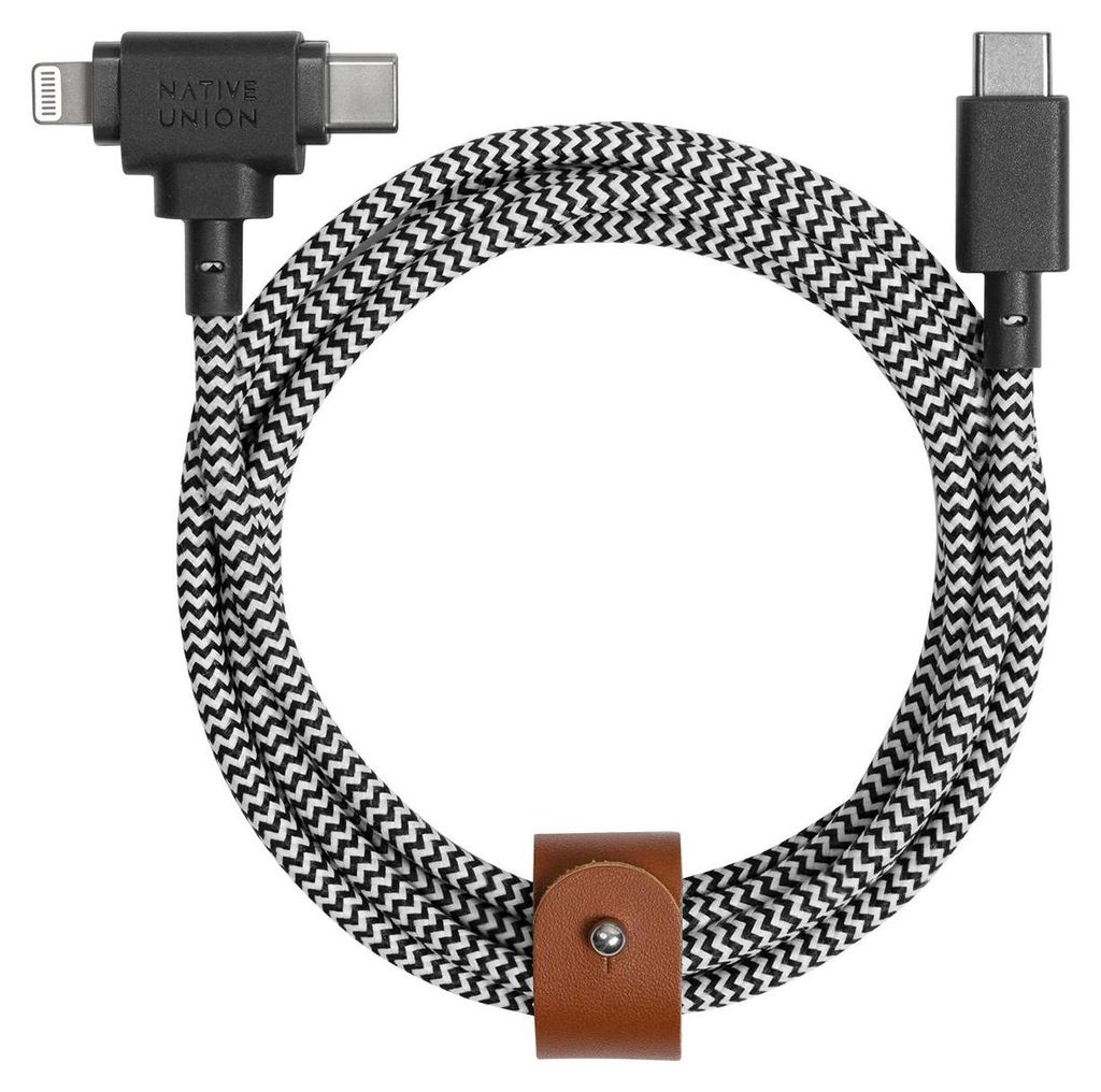 NATIVE UNION, Eco Belt USB-C zu-USB-C/Lightning-Kabel – 1,8 m Zebra, Bunt