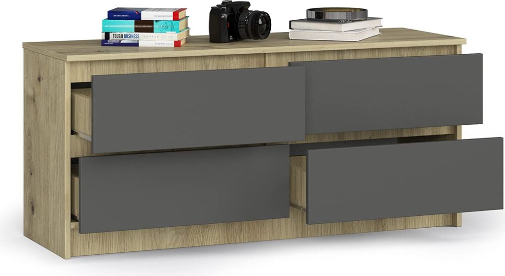 BDW Kommode, 4 Schubladen, viel Stauraum, Kleiderschrank, Sonoma Artisan - Grau