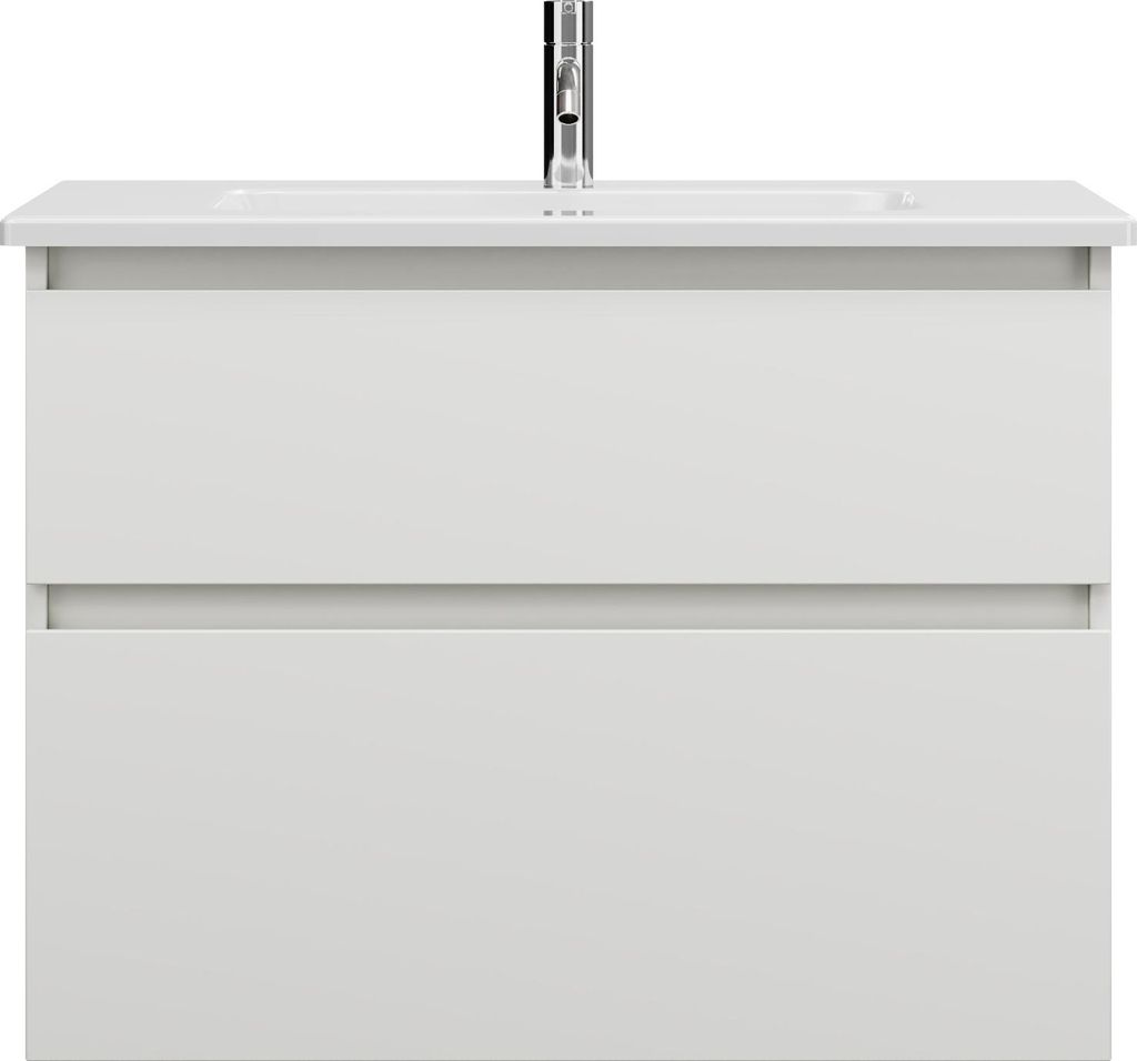 burgbad Lin20 Keramik-Waschtisch Weiß Glänzend inklusive Waschtischunterschrank, 2 Auszüge, 830x495x622mm, SGHF083F5375C0001