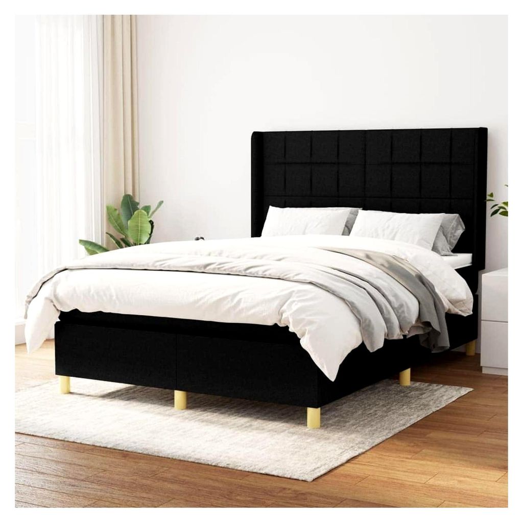 Lattenrost mit Matratze, Schwarz, 140 x 200 cm, Stoff, Plattformbett, mit Lattenhalter, einfache Montage, für Schlafzimmer, Erwachsene