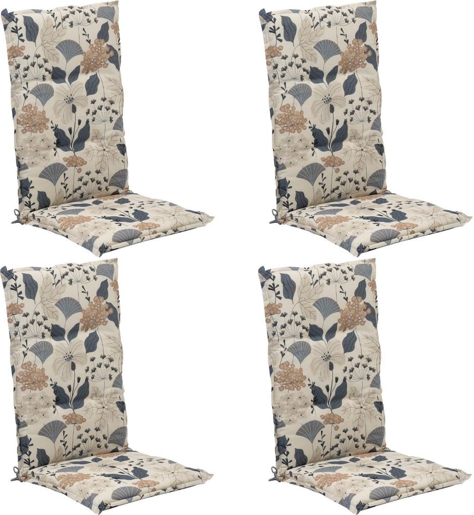 Gartenstuhlauflagen - Creme - Blau - Hochlehner - 4er Set