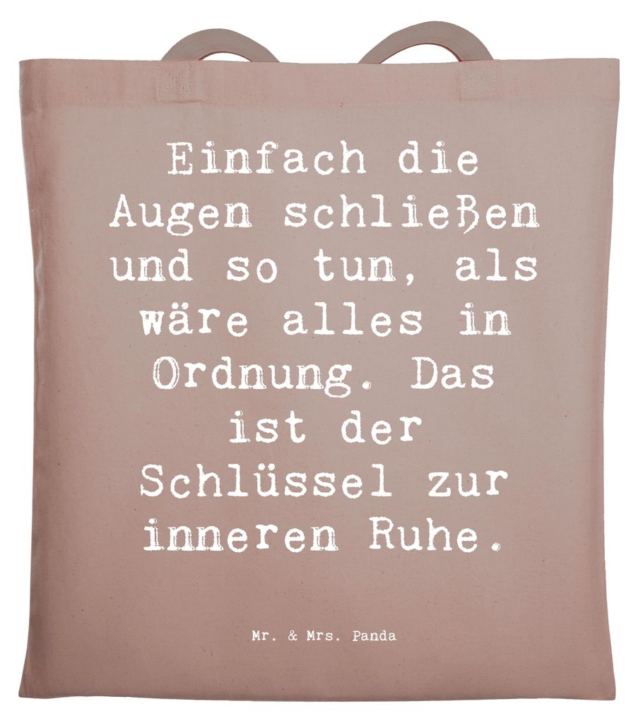 Mr. & Mrs. Panda Jutebeutel Spruch Innere Ruhe - Braun Pastell - Geschenk, Zitat, Tasche, Gelassenheit, Stressabbau, Meditation, Gefühle, Naturver...